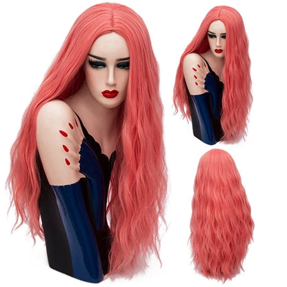 MSIWIGS 70CM Long Pink Wavy Wigs Cosplay Lolita Synthetic Women' s Blonde Wig 29 Colors Heat Resistant Hair