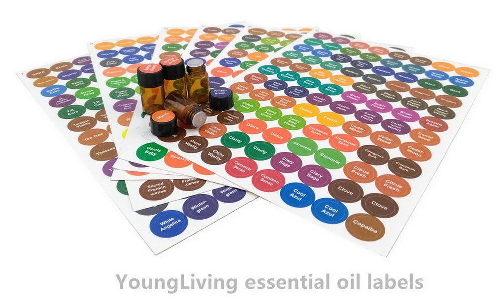 1set Pre-Printed Essential Oil Bottles Cap Lid Labels Round Circle Stickers Colorful For ALL doTERRA Young Living Oils Organizer
