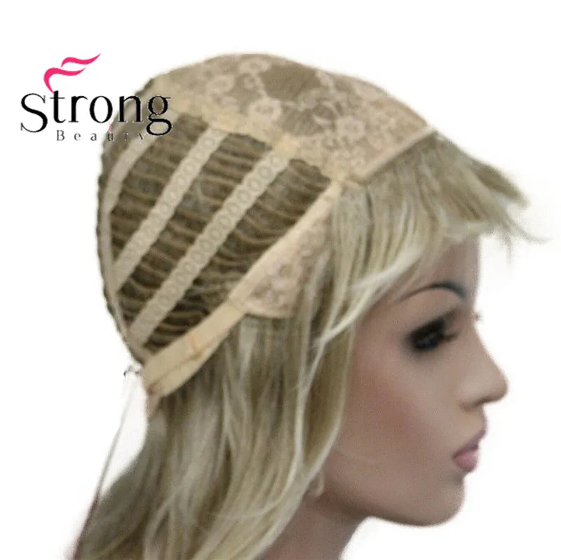 Lady Women Blonde With Dark Root Medium Length Cascaded Layers Synthetic Hair Full Wig for women
