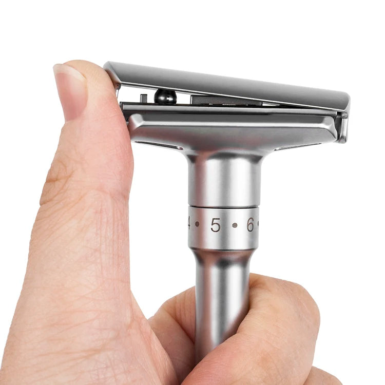 QSHAVE Adjustable Safety Razor Double Edge Classic Mens Shaving Mild to Aggressive 1-6 File Hair Removal Shaver it with 5 Blades