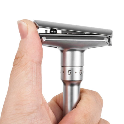 QSHAVE Adjustable Safety Razor Double Edge Classic Mens Shaving Mild to Aggressive 1-6 File Hair Removal Shaver it with 5 Blades