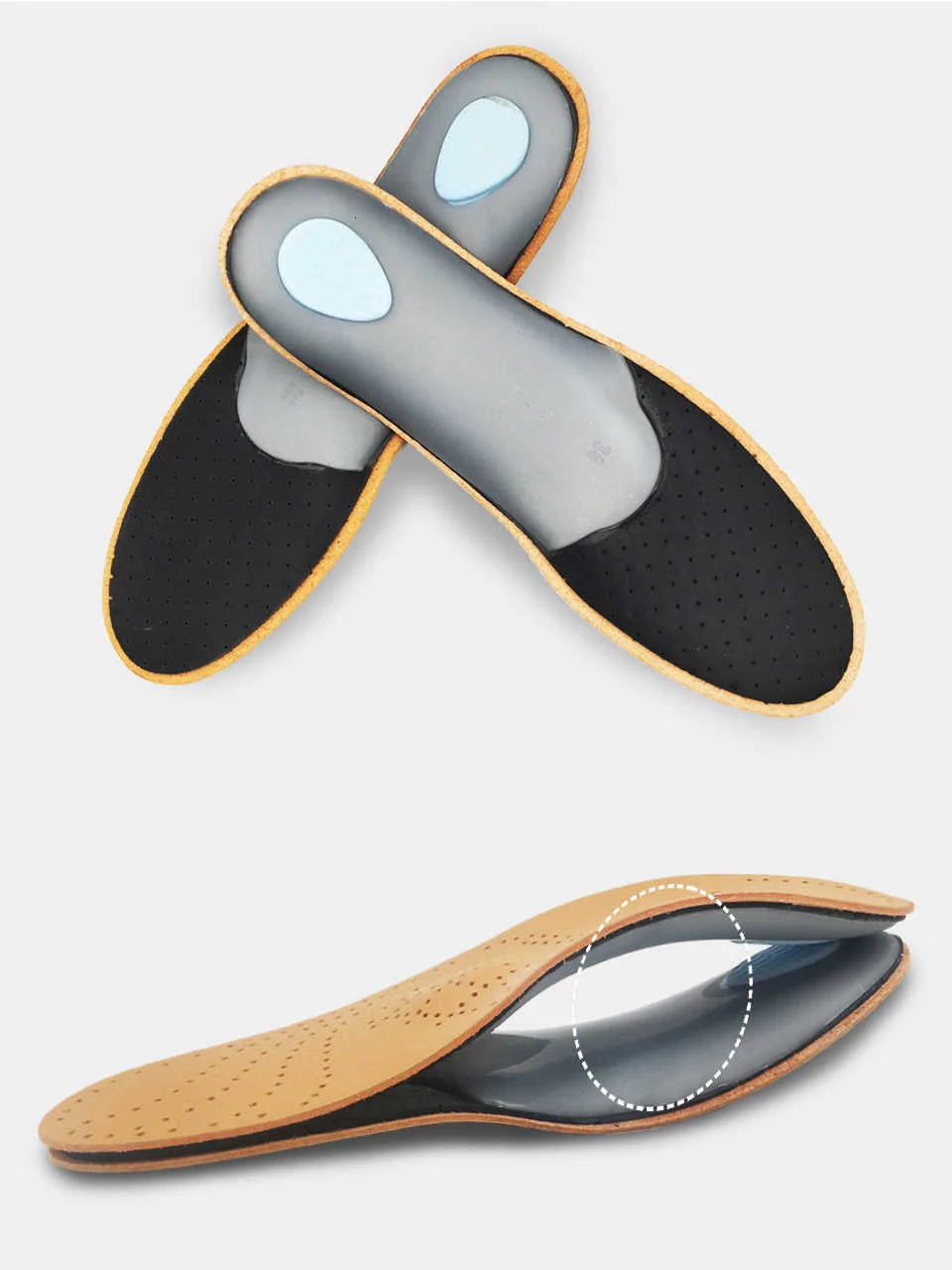 KOTLIKOFF High Quality Leather Orthotics Insole For Flat Foot Arch Support 25mm Orthopedic Silicone Insoles For Men And Women