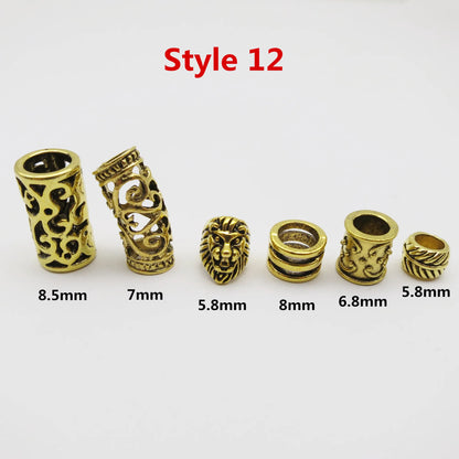 6Pcs/Pack mix Bronze Viking Rune hair braid dread beard dreadlock beads rings tube for hair accessories