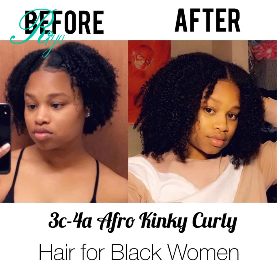 Riya Hair Clips In Brazilian Human Hair Afro Kinky Curly Clip In Hair Extensions 8 Pieces And 120g/Set Natural Color Remy Hair