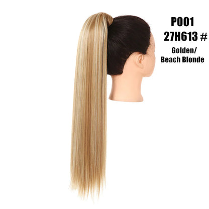 Synthetic Clip in Ponytail Hair Extension Wig Straight Kinky Curly Long Wrap Around Fake Pony Tail Blonde False Afro Hairpiece
