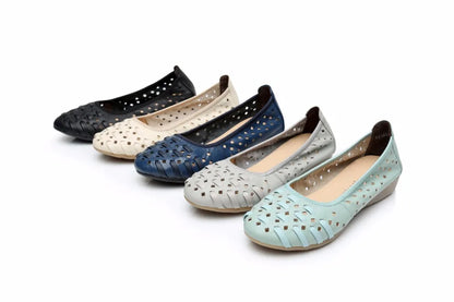 WOIZGIC Mother Women Shoes Sandals Flats Hollow Out Genuine Leather Slip On Loafers Soft Summer Beach Vintage Plus Size 42 43