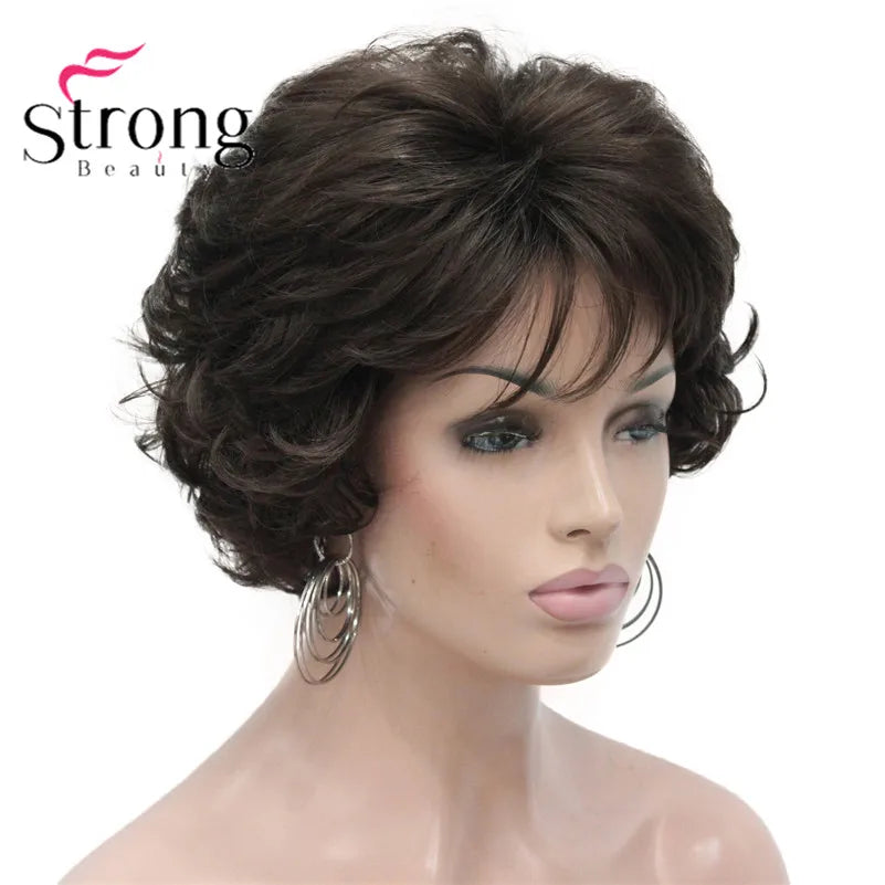 Short Curly Dark Auburn Synthetic Hair Full wig Women's Thick Wigs For Everyday