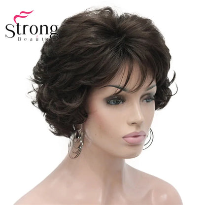 Short Curly Dark Auburn Synthetic Hair Full wig Women's Thick Wigs For Everyday