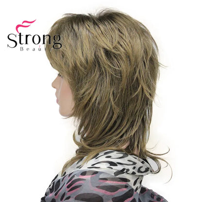 Lady Women Blonde With Dark Root Medium Length Cascaded Layers Synthetic Hair Full Wig for women