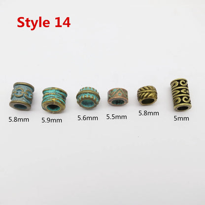 6Pcs/Pack mix Bronze Viking Rune hair braid dread beard dreadlock beads rings tube for hair accessories