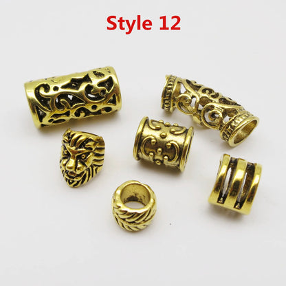 6Pcs/Pack mix Bronze Viking Rune hair braid dread beard dreadlock beads rings tube for hair accessories