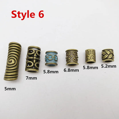 6Pcs/Pack mix Bronze Viking Rune hair braid dread beard dreadlock beads rings tube for hair accessories
