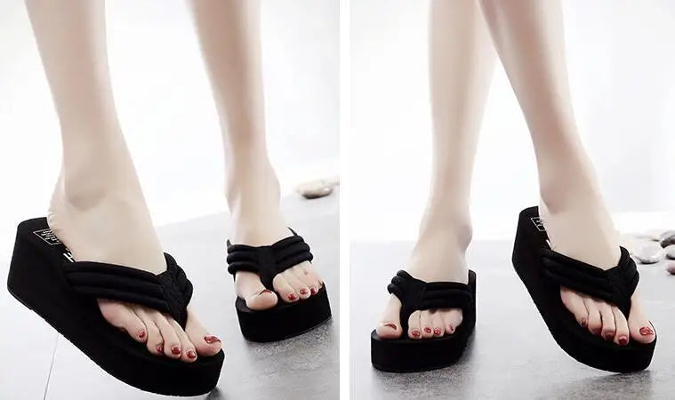 Women Fashion Summer Chunky Sole Wedges Heels Flip Flops Casual Shoes New Arrival Waterproof Taiwan Slippers Sexy Lady Sandals