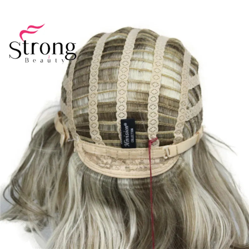 Lady Women Blonde With Dark Root Medium Length Cascaded Layers Synthetic Hair Full Wig for women