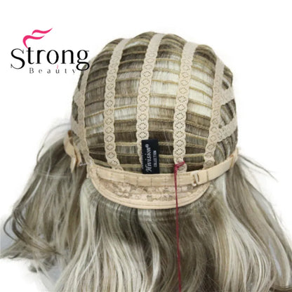 Lady Women Blonde With Dark Root Medium Length Cascaded Layers Synthetic Hair Full Wig for women