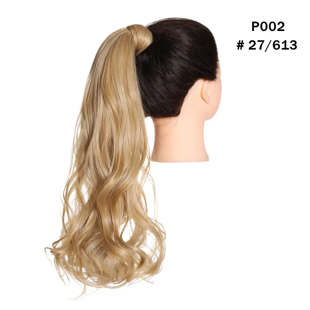 Synthetic Clip in Ponytail Hair Extension Wig Straight Kinky Curly Long Wrap Around Fake Pony Tail Blonde False Afro Hairpiece