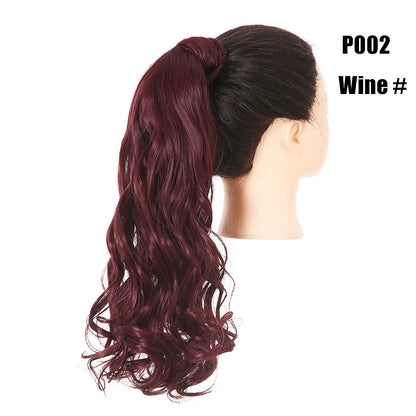 Synthetic Clip in Ponytail Hair Extension Wig Straight Kinky Curly Long Wrap Around Fake Pony Tail Blonde False Afro Hairpiece