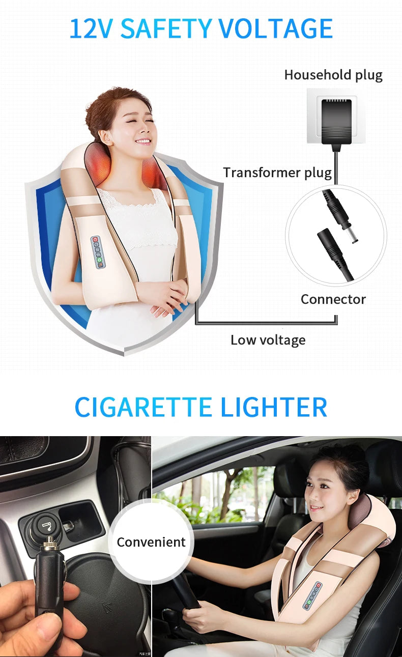 JinKaiRui U Shape Electrical Shiatsu Body Shoulder Neck Massager Back Infrared 4D kneading Massage Car Home Best Gift HealthCare