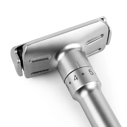 QSHAVE Adjustable Safety Razor Double Edge Classic Mens Shaving Mild to Aggressive 1-6 File Hair Removal Shaver it with 5 Blades