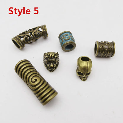 6Pcs/Pack mix Bronze Viking Rune hair braid dread beard dreadlock beads rings tube for hair accessories