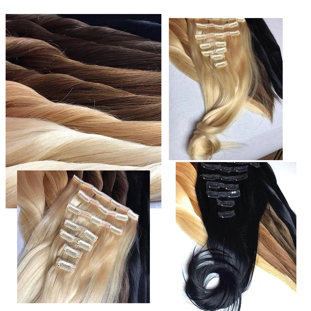 Doreen Full Head Brazilian Machine Remy Clip in Hair Extensions Human Hair 100% Real Natural Hairpiece Clips On 120G 14 To 22