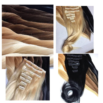 Doreen Full Head Brazilian Machine Remy Clip in Hair Extensions Human Hair 100% Real Natural Hairpiece Clips On 120G 14 To 22