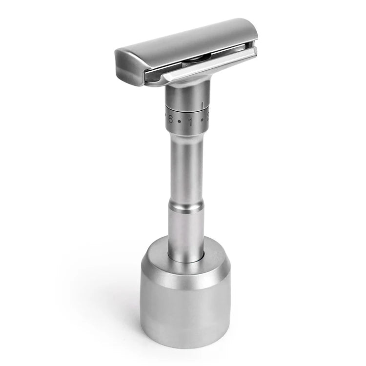 QSHAVE Adjustable Safety Razor Double Edge Classic Mens Shaving Mild to Aggressive 1-6 File Hair Removal Shaver it with 5 Blades