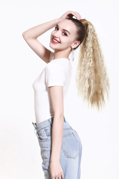 Synthetic Clip in Ponytail Hair Extension Wig Straight Kinky Curly Long Wrap Around Fake Pony Tail Blonde False Afro Hairpiece