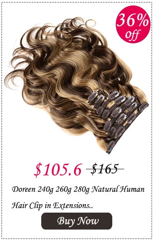 Doreen Full Head Brazilian Machine Remy Clip in Hair Extensions Human Hair 100% Real Natural Hairpiece Clips On 120G 14 To 22