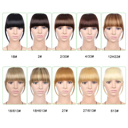 Natural Straight Synthetic Blunt Bangs High Temperature Fiber Brown Women Clip-In Full Bangs With Fringe Of Hair 6 Inch Leeons