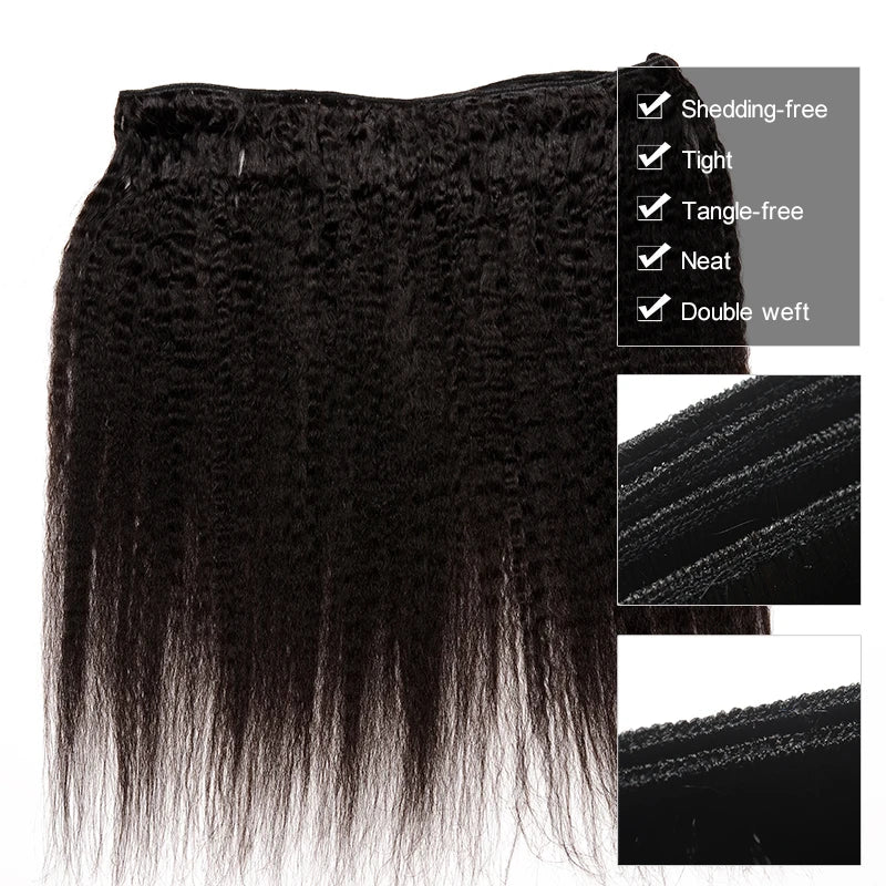 Kinky Straight Bundles Weave Coarse Yaki Straight Weaving Raw Indian Human Hair Bundles With Closure Hair Extensions For Women