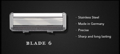 Qshave Black Spider New 6 Blade System Man Manual Shaving Razor Germany X6 Blade with Trimmer Blade, 4 & 8 &16 Cartridges Choice