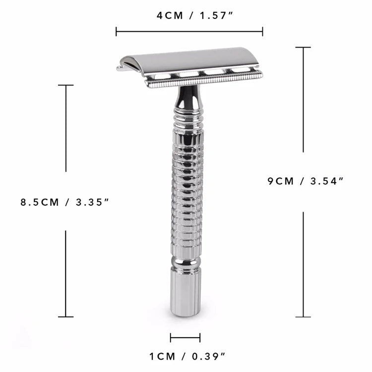 Qshave Short Handle Classic Safety Razor Double Edge Mens Shaving Razor Gift Box Pack Cure Handle, 1 Razor & 5 blades