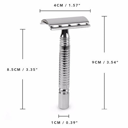 Qshave Short Handle Classic Safety Razor Double Edge Mens Shaving Razor Gift Box Pack Cure Handle, 1 Razor & 5 blades