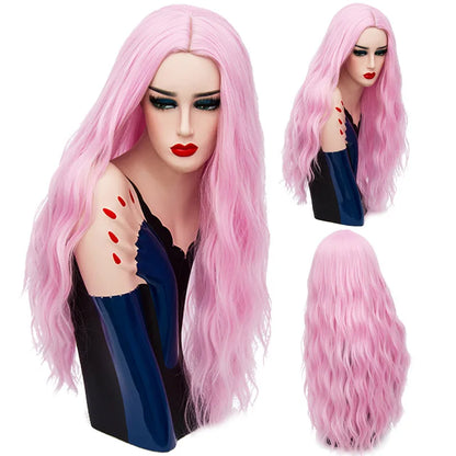MSIWIGS 70CM Long Pink Wavy Wigs Cosplay Lolita Synthetic Women' s Blonde Wig 29 Colors Heat Resistant Hair