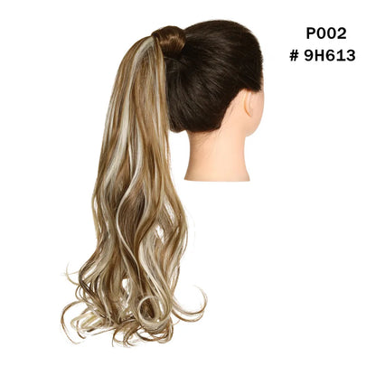Synthetic Clip in Ponytail Hair Extension Wig Straight Kinky Curly Long Wrap Around Fake Pony Tail Blonde False Afro Hairpiece