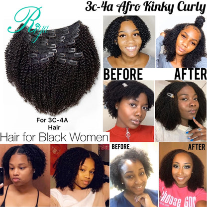 Riya Hair Clips In Brazilian Human Hair Afro Kinky Curly Clip In Hair Extensions 8 Pieces And 120g/Set Natural Color Remy Hair