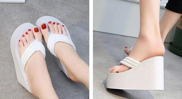 Women Fashion Summer Chunky Sole Wedges Heels Flip Flops Casual Shoes New Arrival Waterproof Taiwan Slippers Sexy Lady Sandals