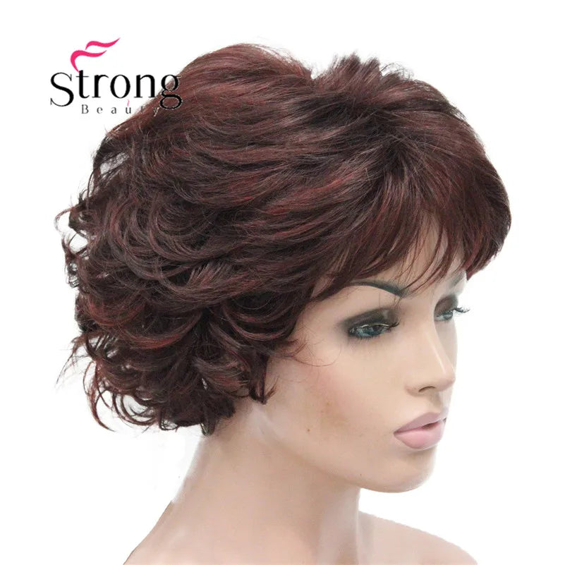Short Curly Dark Auburn Synthetic Hair Full wig Women's Thick Wigs For Everyday