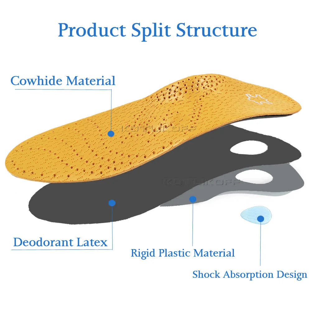 KOTLIKOFF High Quality Leather Orthotics Insole For Flat Foot Arch Support 25mm Orthopedic Silicone Insoles For Men And Women