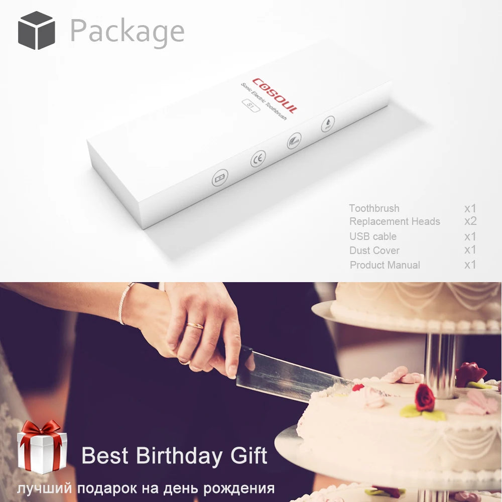 Electric Toothbrush Sonic Rechargeable Top Quality Smart Chip Toothbrush Head Replaceable Whitening Healthy Best Gift !