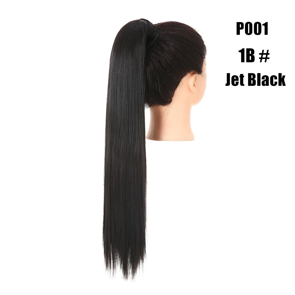Synthetic Clip in Ponytail Hair Extension Wig Straight Kinky Curly Long Wrap Around Fake Pony Tail Blonde False Afro Hairpiece