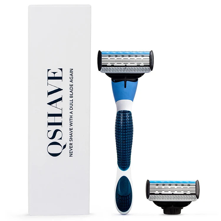 QSHAVE Blue Series 5-Layer USA Blade Manual Razor Men Shaving Razor with 2 Pieces X5 Blade QSHAVE Name