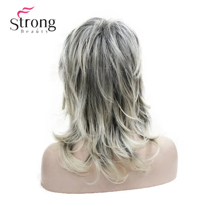 Lady Women Blonde With Dark Root Medium Length Cascaded Layers Synthetic Hair Full Wig for women