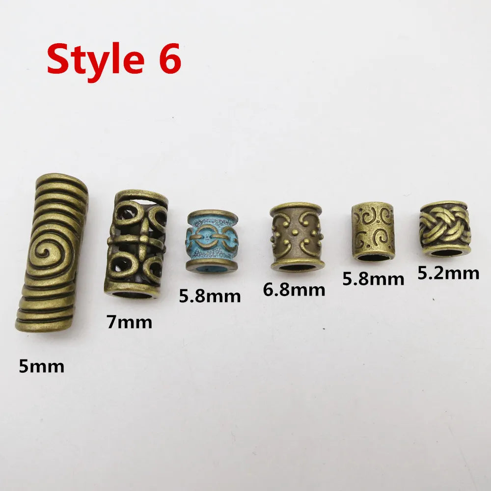 6Pcs/Pack mix Bronze Viking Rune hair braid dread beard dreadlock beads rings tube for hair accessories