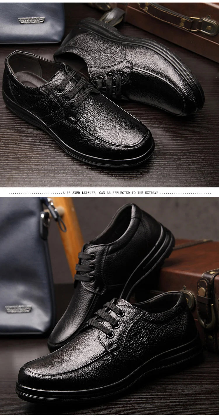 Genuine Leather Shoes Men Flat Fashion Men's Casual Brogues Shoes Brand Male Footwear Soft Comfortable Black ZH740