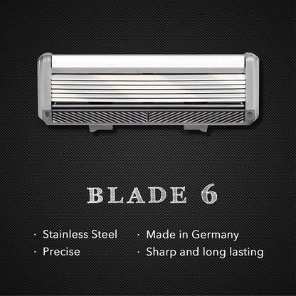Qshave Black Spider New 6 Blade Razor Shaver for Man (1pc Handle, 2pc Germany X6 Blade)