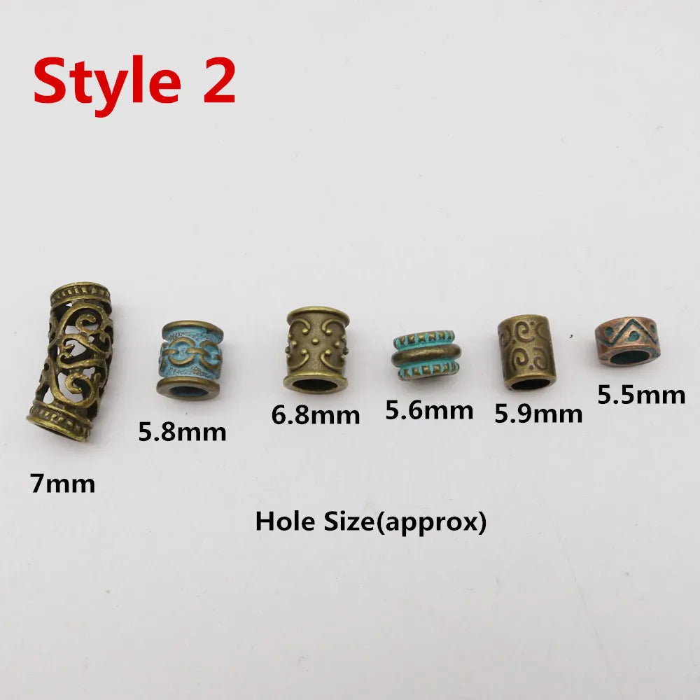 6Pcs/Pack mix Bronze Viking Rune hair braid dread beard dreadlock beads rings tube for hair accessories