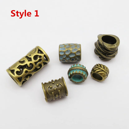 6Pcs/Pack mix Bronze Viking Rune hair braid dread beard dreadlock beads rings tube for hair accessories