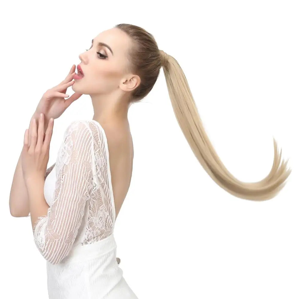 Synthetic Clip in Ponytail Hair Extension Wig Straight Kinky Curly Long Wrap Around Fake Pony Tail Blonde False Afro Hairpiece